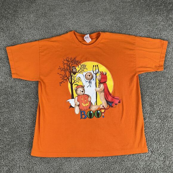 VINTAGE Atlas Sportswear Shirt Mens XL Orange Halloween Teddy Bear Graphic - Picture 2 of 12